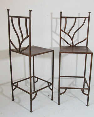 Vintage Wrought Iron Barstools with Back Set of Two Spanish Revival