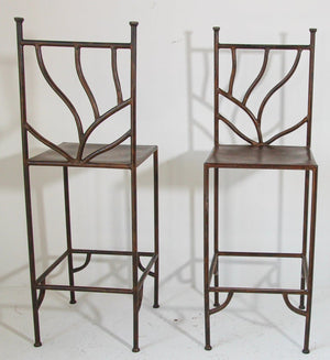 Vintage Wrought Iron Barstools with Back Set of Two Spanish Revival