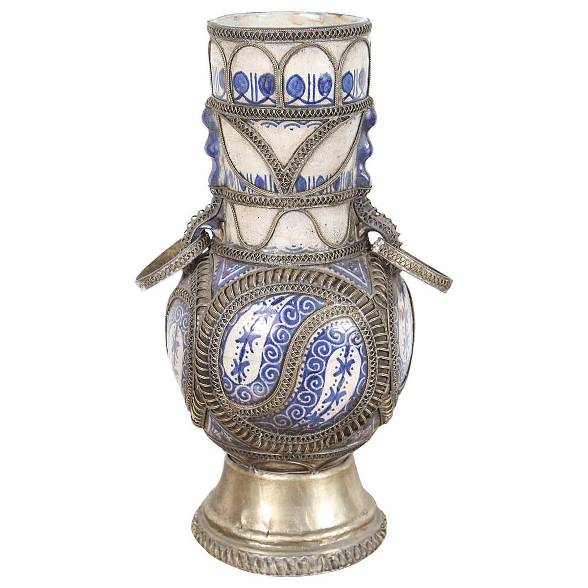 Antique Moroccan Ceramic Vase from Fez