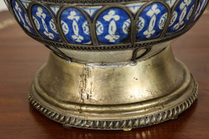 Antique Moroccan Footed Vase, Blue & White Ceramic, 20th Century