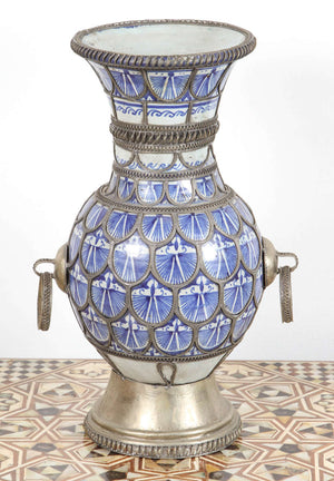 Antique Footed Moroccan Ceramic Vase from Fez