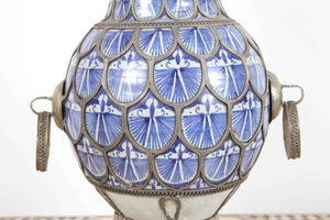 Antique Footed Moroccan Ceramic Vase from Fez