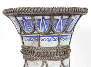 Antique Footed Moroccan Ceramic Vase from Fez