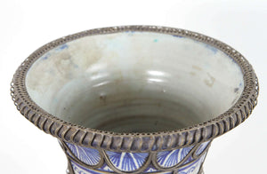 Antique Footed Moroccan Ceramic Vase from Fez