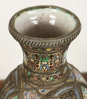 Moroccan Antique Ceramic Vase from Fez