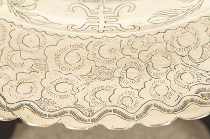 Hand-Carved Brass Tray Coffee Table on Folding Black Wood Base, 1950