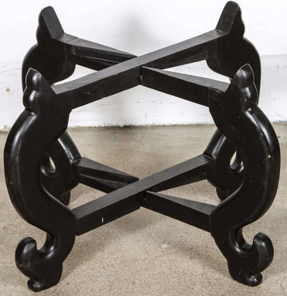 Hand-Carved Brass Tray Coffee Table on Folding Black Wood Base, 1950
