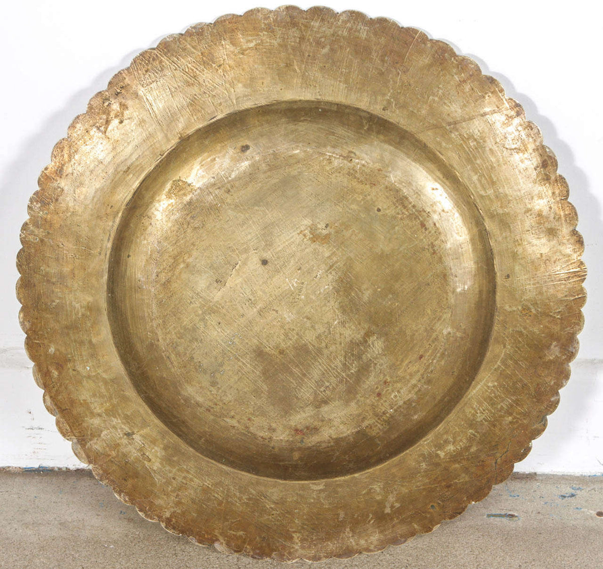 Hand-Carved Brass Tray Coffee Table on Folding Black Wood Base, 1950
