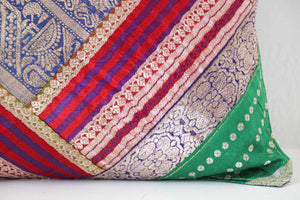 Throw Pillow Made from Vintage silk Sari Borders, India