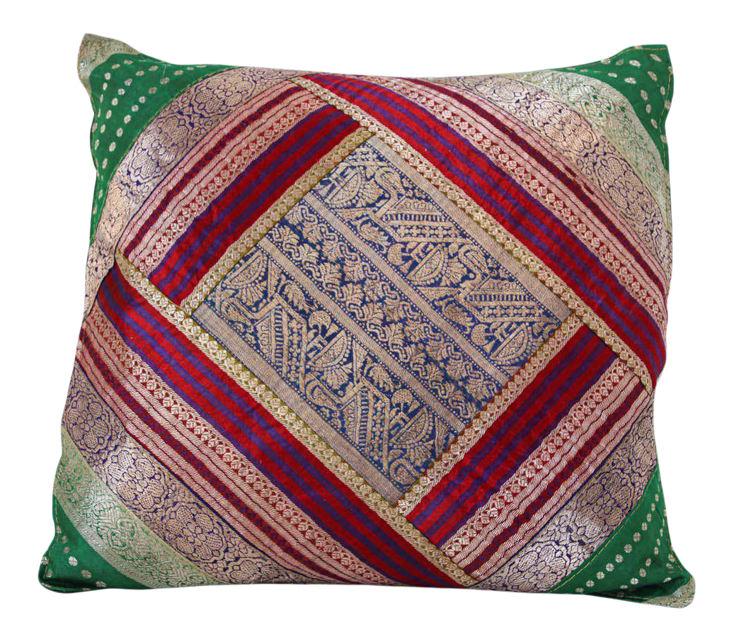 Throw Pillow Made from Vintage silk Sari Borders, India