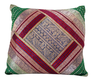 Throw Pillow Made from Vintage silk Sari Borders, India