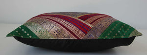 Throw Pillow Made from Vintage silk Sari Borders, India