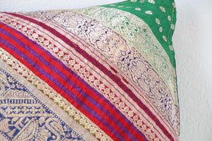 Throw Pillow Made from Vintage silk Sari Borders, India