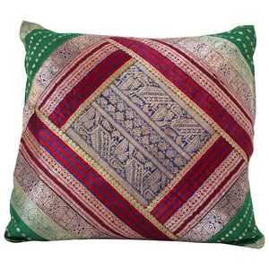 Throw Pillow Made from Vintage silk Sari Borders, India
