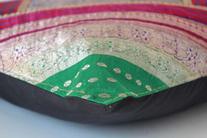 Throw Pillow Made from Vintage silk Sari Borders, India