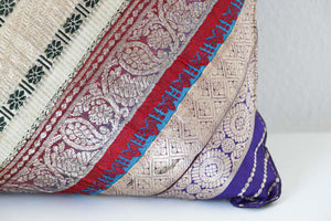 Decorative Trow Pillow Made from Vintage Sari Borders, India