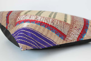 Decorative Trow Pillow Made from Vintage Sari Borders, India