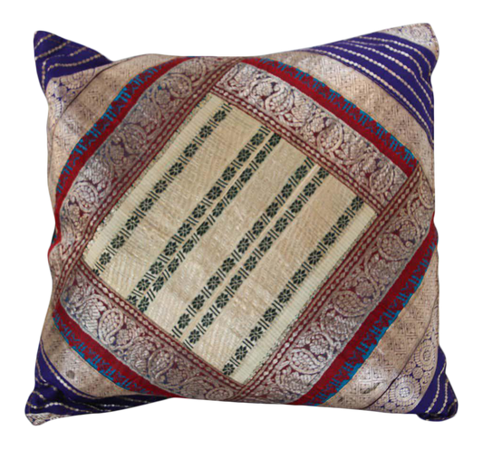 Decorative Throw Silk Pillow Made from Vintage Sari Borders, India