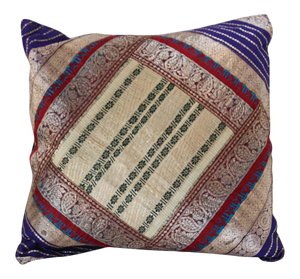 Decorative Trow Pillow Made from Vintage Sari Borders, India