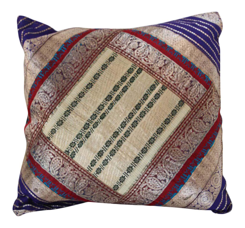 Decorative Trow Pillow Made from Vintage Sari Borders, India