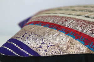 Decorative Trow Pillow Made from Vintage Sari Borders, India