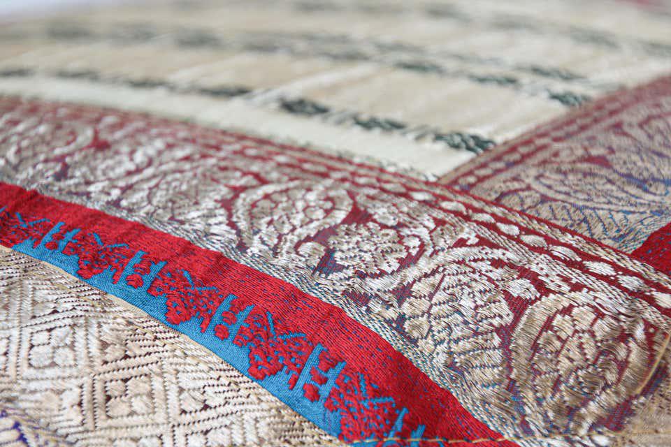 Decorative Throw Silk Pillow Made from Vintage Sari Borders, India