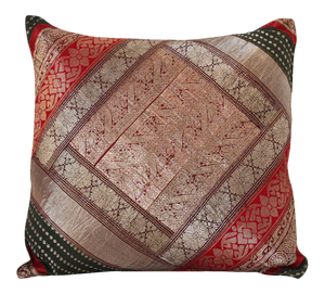 Decorative Vintage Throw Pillow Made from Sari Borders, India