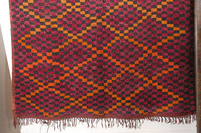 1960s Large Moroccan Berber Tribal Wool Rug in Purple, Orange and Black