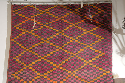 1960s Large Moroccan Berber Tribal Wool Rug in Purple, Orange and Black