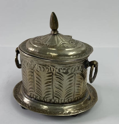 Antique Moroccan Silver Plated Tea Caddy Footed Candy Box