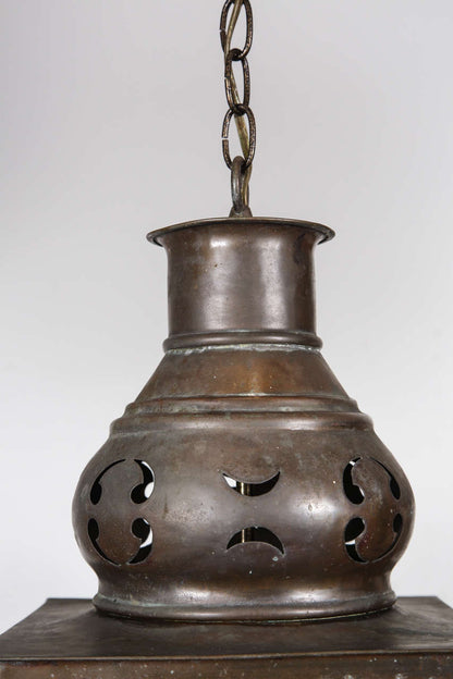 Moorish Chandelier in Brass and Glass, Hand-Crafted, Spain, 1920