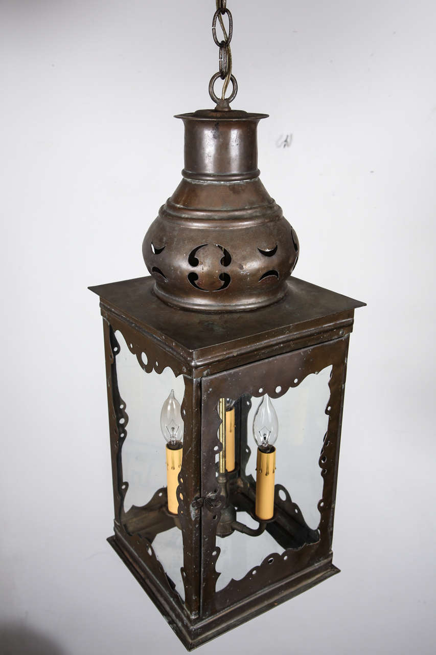 Moorish Chandelier in Brass and Glass, Hand-Crafted, Spain, 1920
