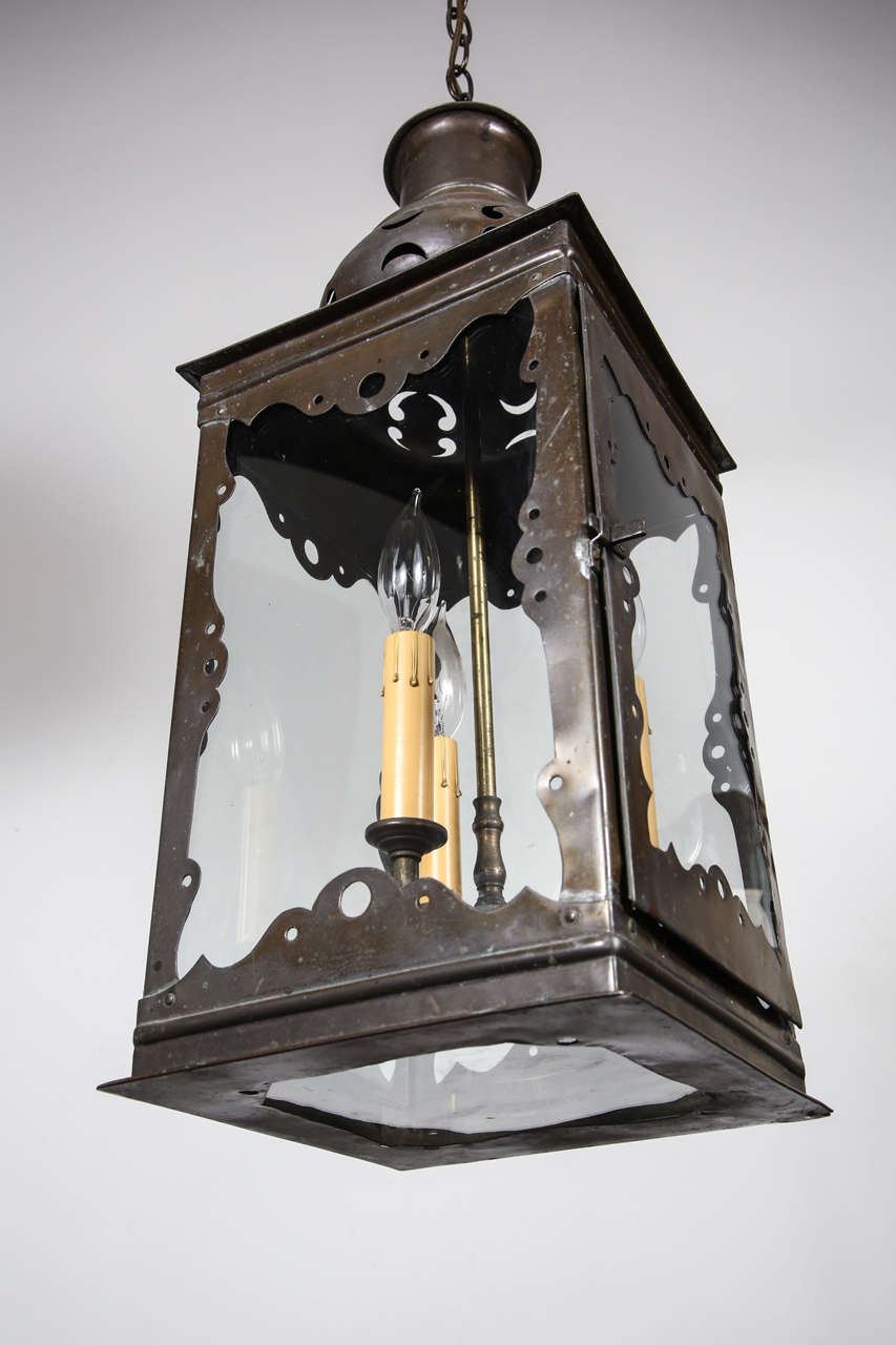 Moorish Chandelier in Brass and Glass, Hand-Crafted, Spain, 1920