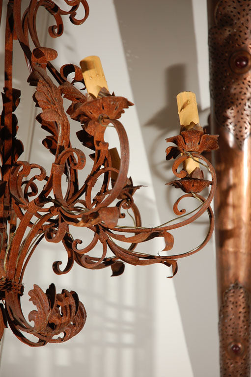 Large French Iron Chandelier, Hand-Crafted, 19th Century, 10 Lights