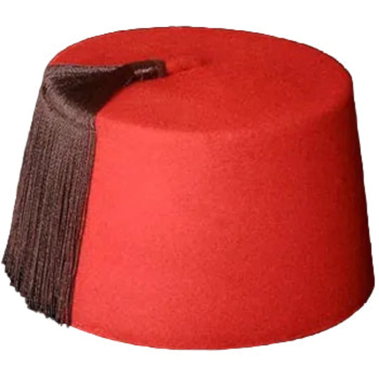 Traditional red Fez hat with a tassel, handcrafted in Morocco.