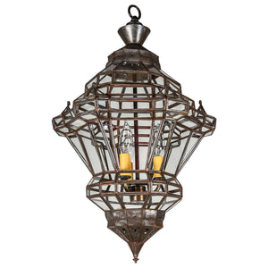 Moroccan Moorish Granada Clear Glass Bronze Lantern Pendant, Marrakech 1990s