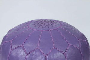 Hand-Tooled Moroccan Lavender Color Leather Pouf