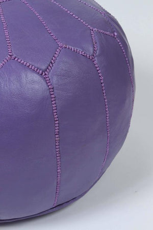 Hand-Tooled Moroccan Lavender Color Leather Pouf