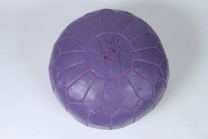 Hand-Tooled Moroccan Lavender Color Leather Pouf