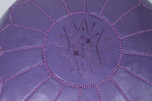 Hand-Tooled Moroccan Lavender Color Leather Pouf