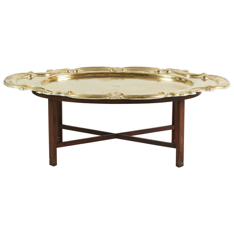 Hollywood Regency Oval Brass Tray Table