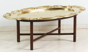 Hollywood Regency Oval Brass Tray Table