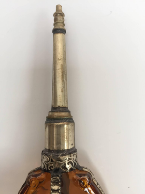 Glass Perfume Bottle with Embossed Metal Overlay