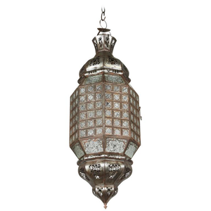 Moroccan Glass Lantern with Metal Filigree and Clear Glass