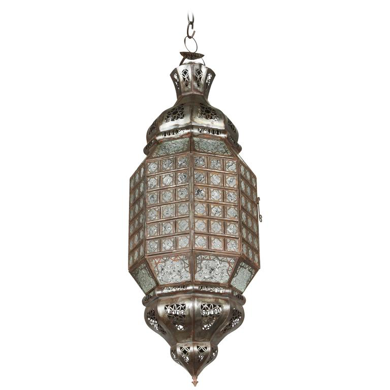 Handcrafted Moroccan Moorish Metal Filigree and Glass Pendant
