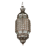 Moroccan Glass Lantern with Metal Filigree and Clear Glass