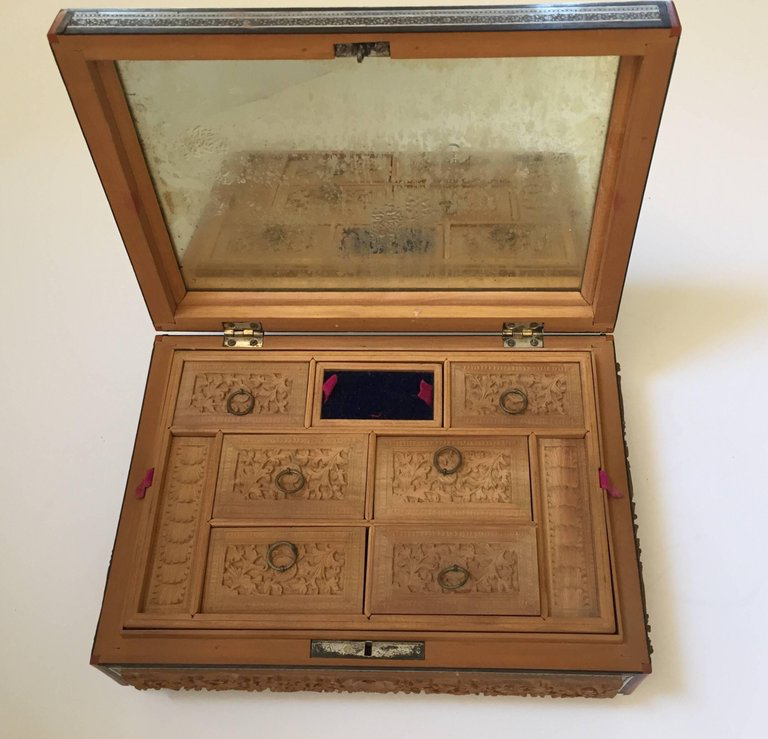 19th Century Anglo-Indian Sadeli Mosaic Jewelry Box with Lidded Compartments