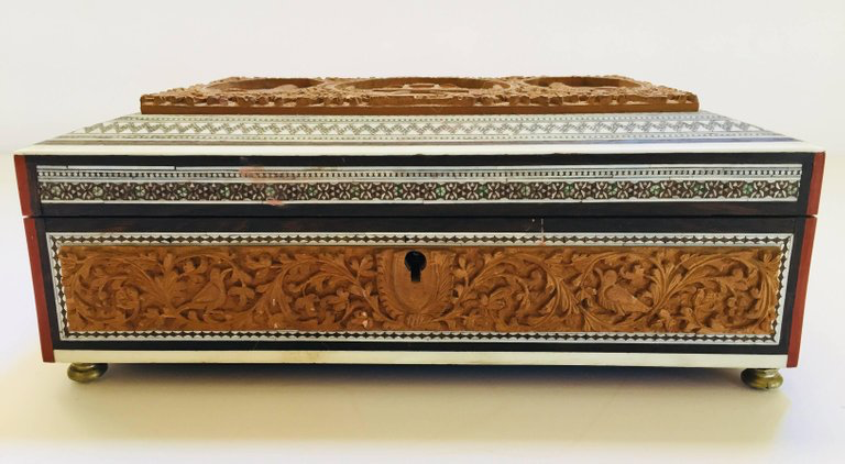19th Century Anglo-Indian Sadeli Mosaic Jewelry Box with Lidded Compartments