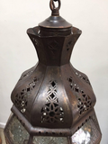 Moroccan Glass Lantern with Metal Filigree and Clear Glass