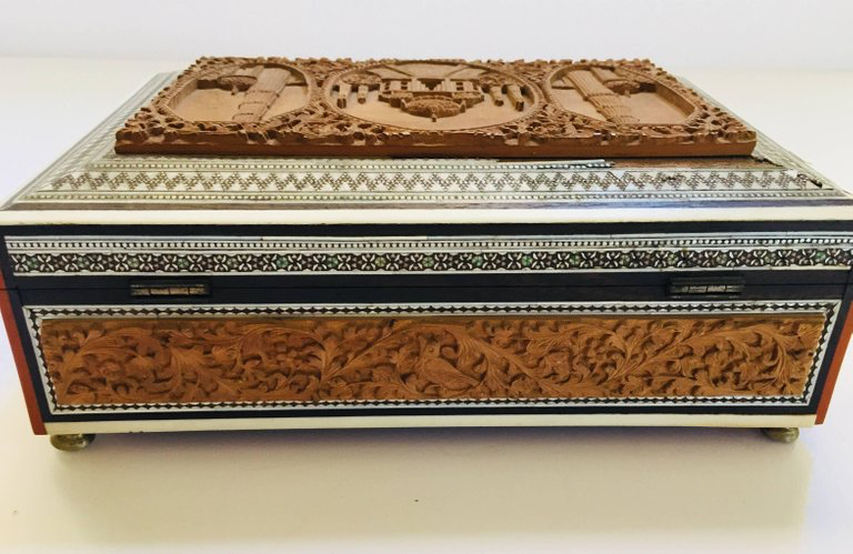19th Century Anglo-Indian Sadeli Mosaic Jewelry Box with Lidded Compartments